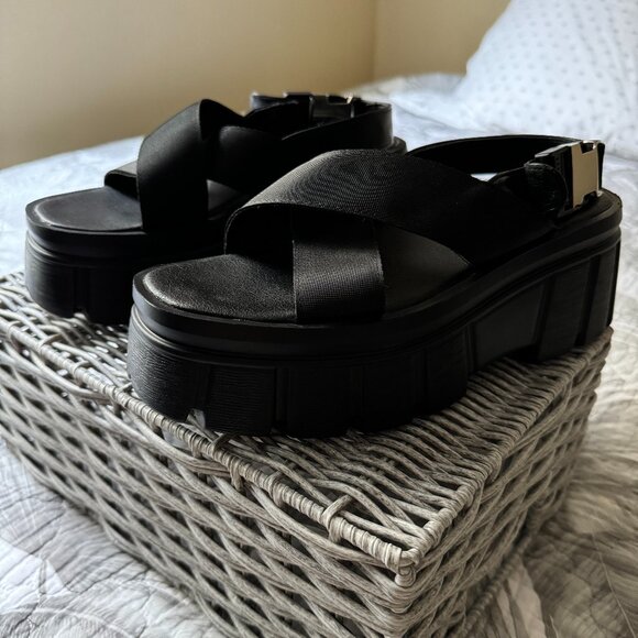 Black Platform Sandals Women's Size 7.5 - Picture 1 of 8